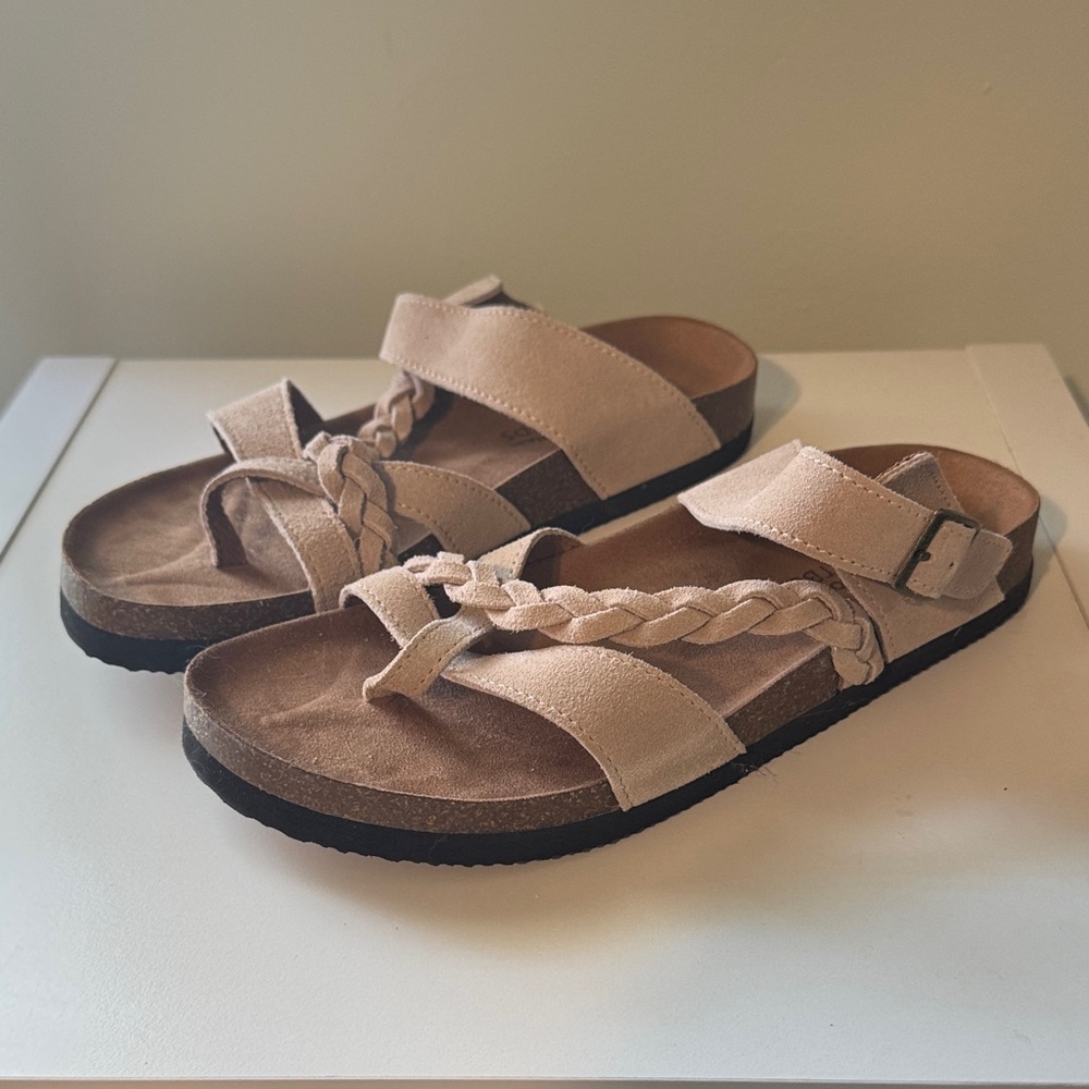 White Mountain Beige Braided Sandals
